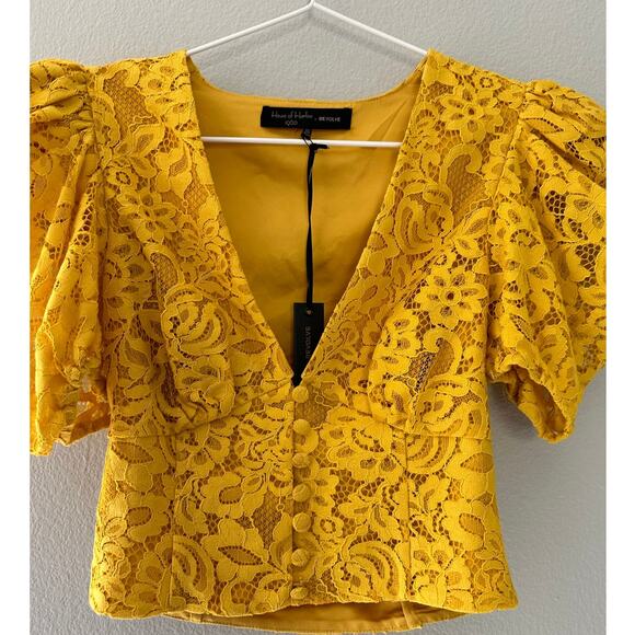 House of Harlow 1960 x Revolve Lace Yellow Crop Juliette Blouse size XXS - Picture 3 of 7